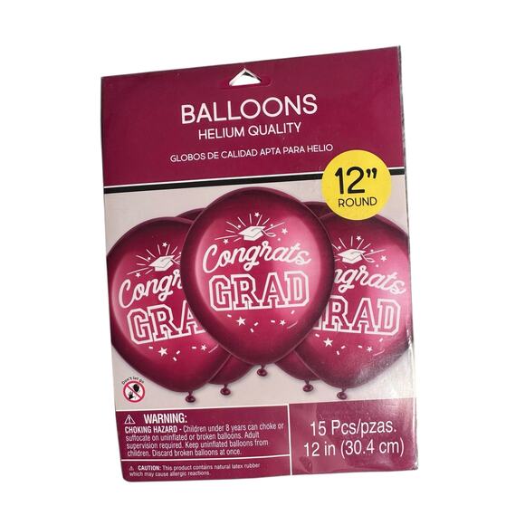 Congrats Grad Latex Balloons – Burgundy 12” Helium Quality (2 Packs, 30 Balloons - Picture 4 of 10